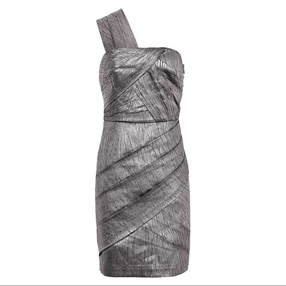 NWT Reiss Silver Gunmetal One Shoulder Mini Dress - Picture 3 of 8